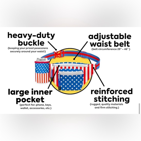 Tipsy Elves All American Fanny Pack Red White Blue Patriotic Peace - Picture 7 of 9